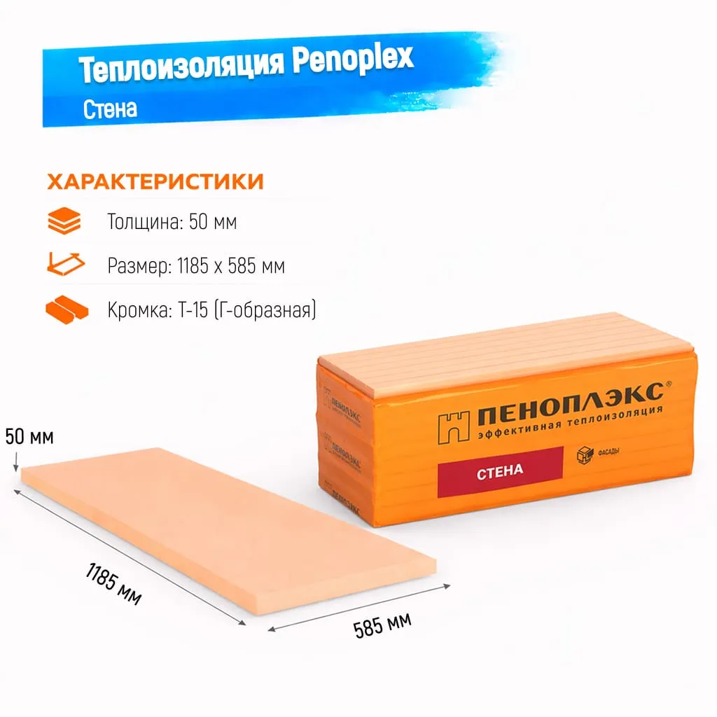 Пенополистирол экструдированный 50мм 1185х585мм Пеноплэкс Стена
