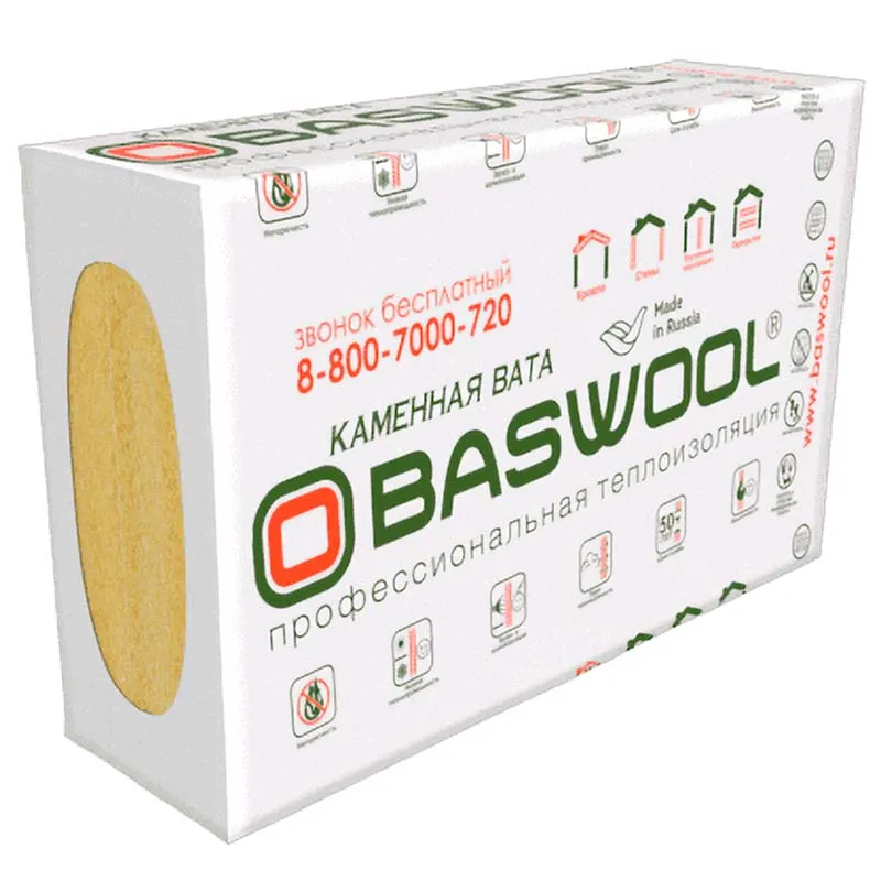 Утеплитель BASWOOL Вент Фасад 70 базальтовая плита 1200х600х100мм